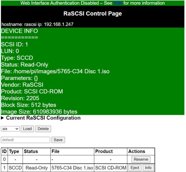 CD-ROM image info in RASCSI web interface